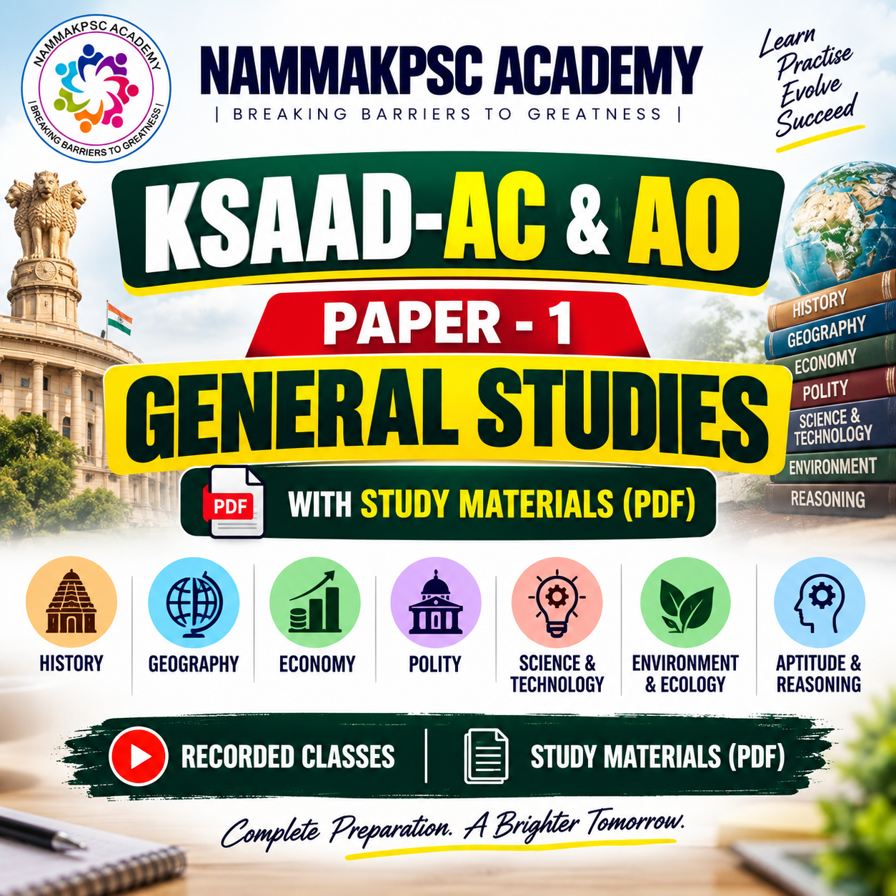KSAAD - AC & AO - GENERAL STUDIES - PAPER -1 - RECORDED CLASSES WITH STUDY MATERIALS (PDF)